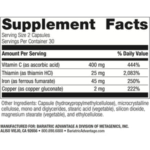 Bariatric Advantage Iron 45 Mg with Vitamin C for Gastric Bypass and Sleeve Gastrectomy Surgery Patients - 60 Count