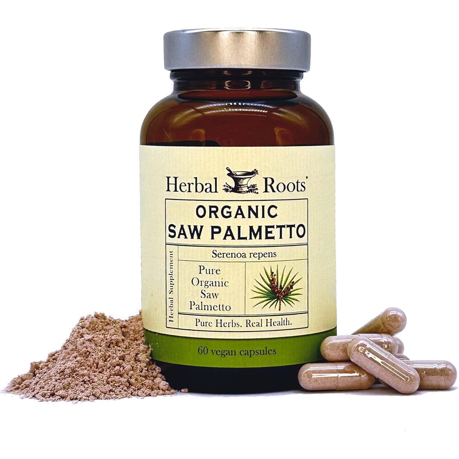 Herbal Roots Organic Saw Palmetto Capsules | 1,000Mg | 60 Capsules