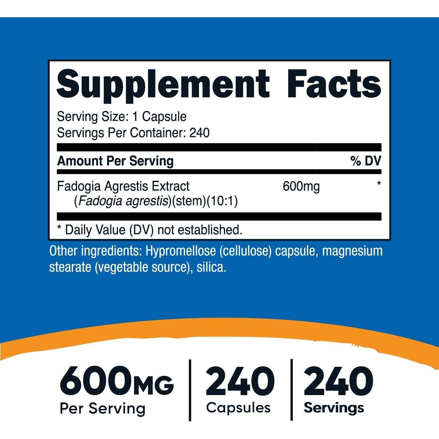 Nutricost Fadogia Agrestis (240 Capsules | 600 Mg per Serving) - Potent 10:1 Extract, Gluten Free, GMO Free Supplement