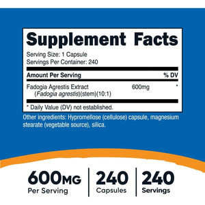 Nutricost Fadogia Agrestis (240 Capsules | 600 Mg per Serving) - Potent 10:1 Extract, Gluten Free, GMO Free Supplement
