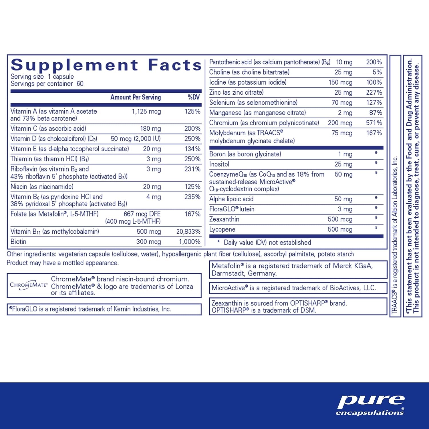 Pure Encapsulations O.N.E. Multivitamin with Antioxidant Complex to Support Vision, Cognitive Function, and Cellular Health* - 60 Capsules