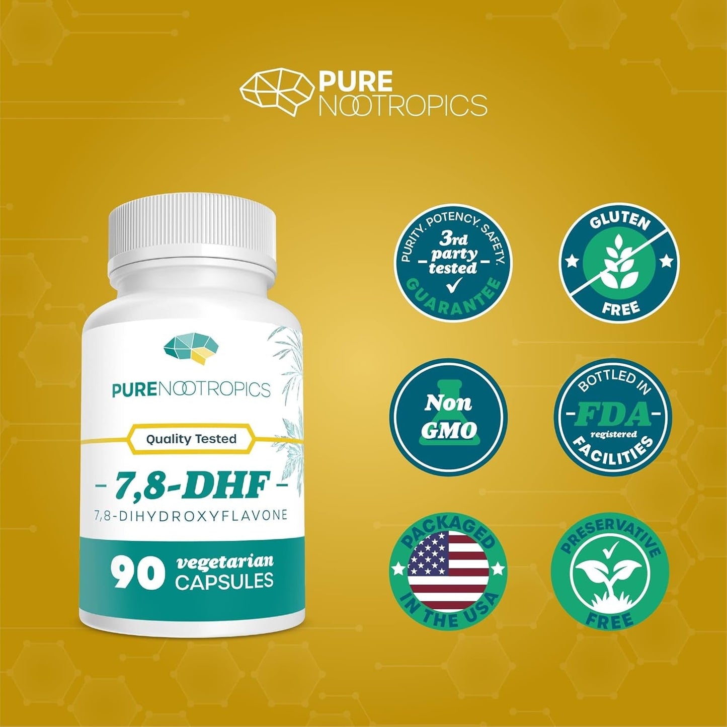 7,8-DHF (7,8-Dihydroxyflavone) Capsules | 25 Mg | 90 Vegetarian Capsules