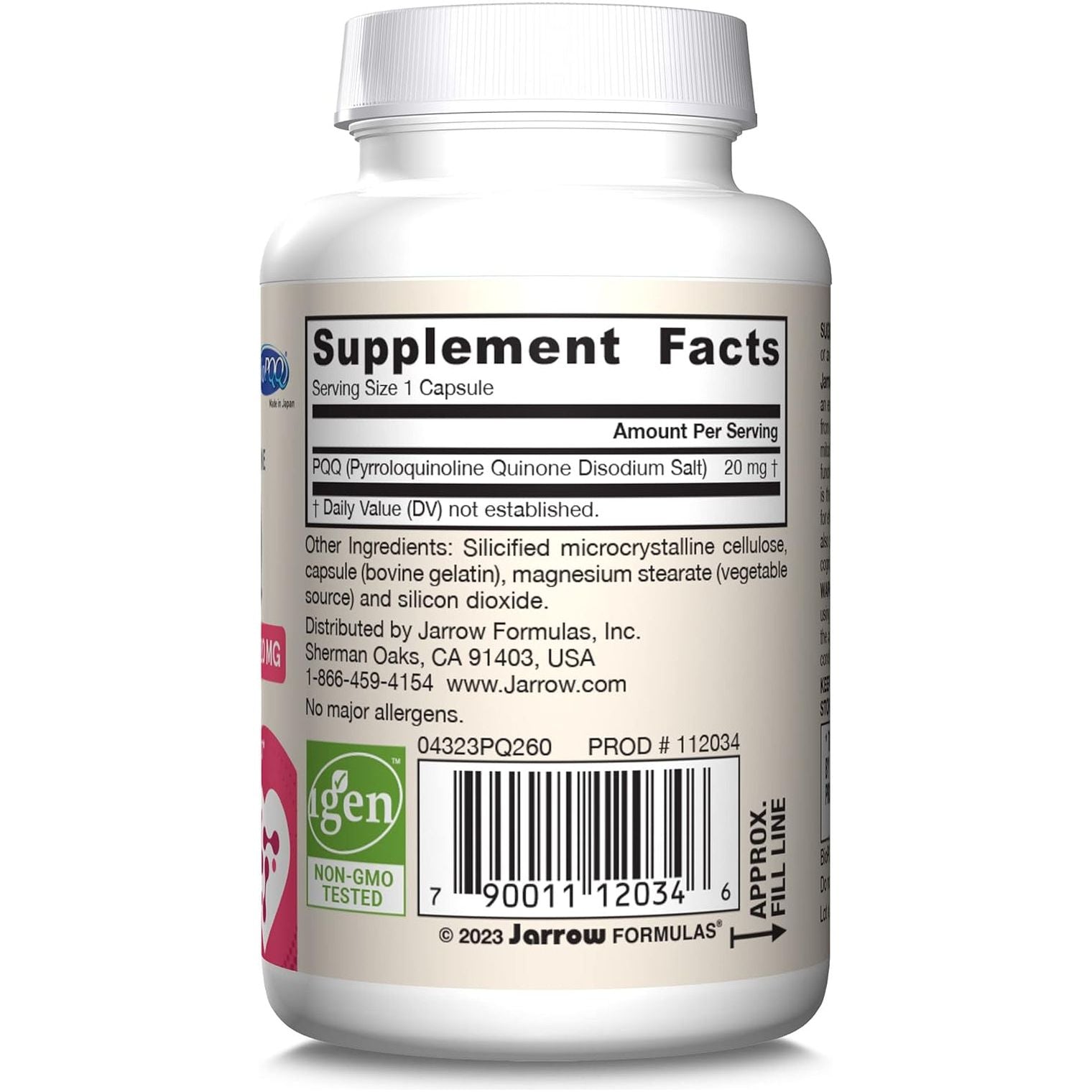 Jarrow Formulas® PQQ 20 Mg, Heart, Brain, and Metabolism Support, 60 Veggie Capsules