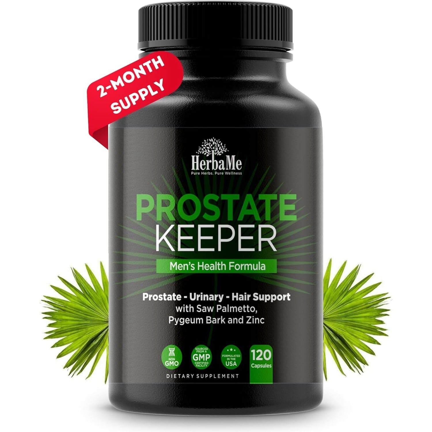 Prostate Support Supplement for Men with Saw Palmetto, Pygeum Bark, Pumpkin Seed and Zinc, 120 Capsules