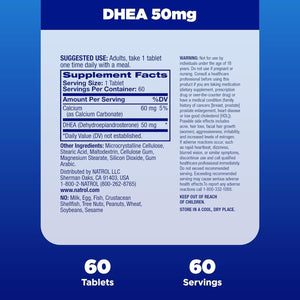 Natrol Mood & Stress DHEA 50Mg with Calcium for Balance of Certain Hormone Level and Mood Support, 60 Tablets