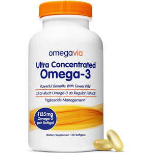 Omegavia Ultra Concentrated Omega 3 Fish Oil Burpless, 60 Softgels, 1135 Mg