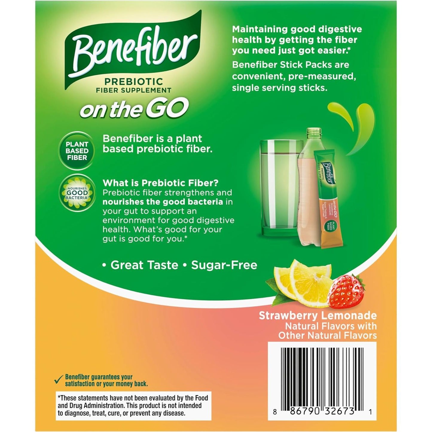 Benefiber Fiber Supplement, Strawberry Lemonade, on the Go Stick Packs, 36 Count