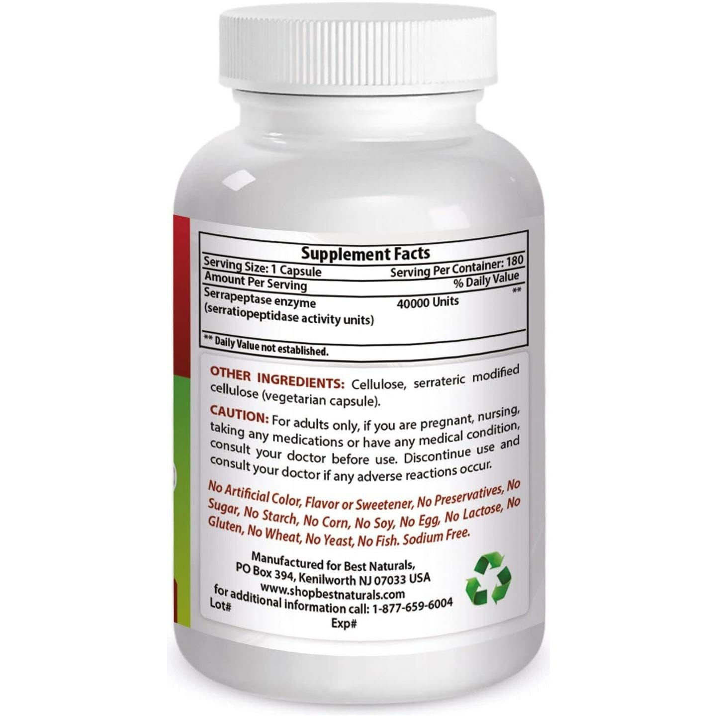 Best Naturals Serrapeptase 40000 Spus 180 Capsules