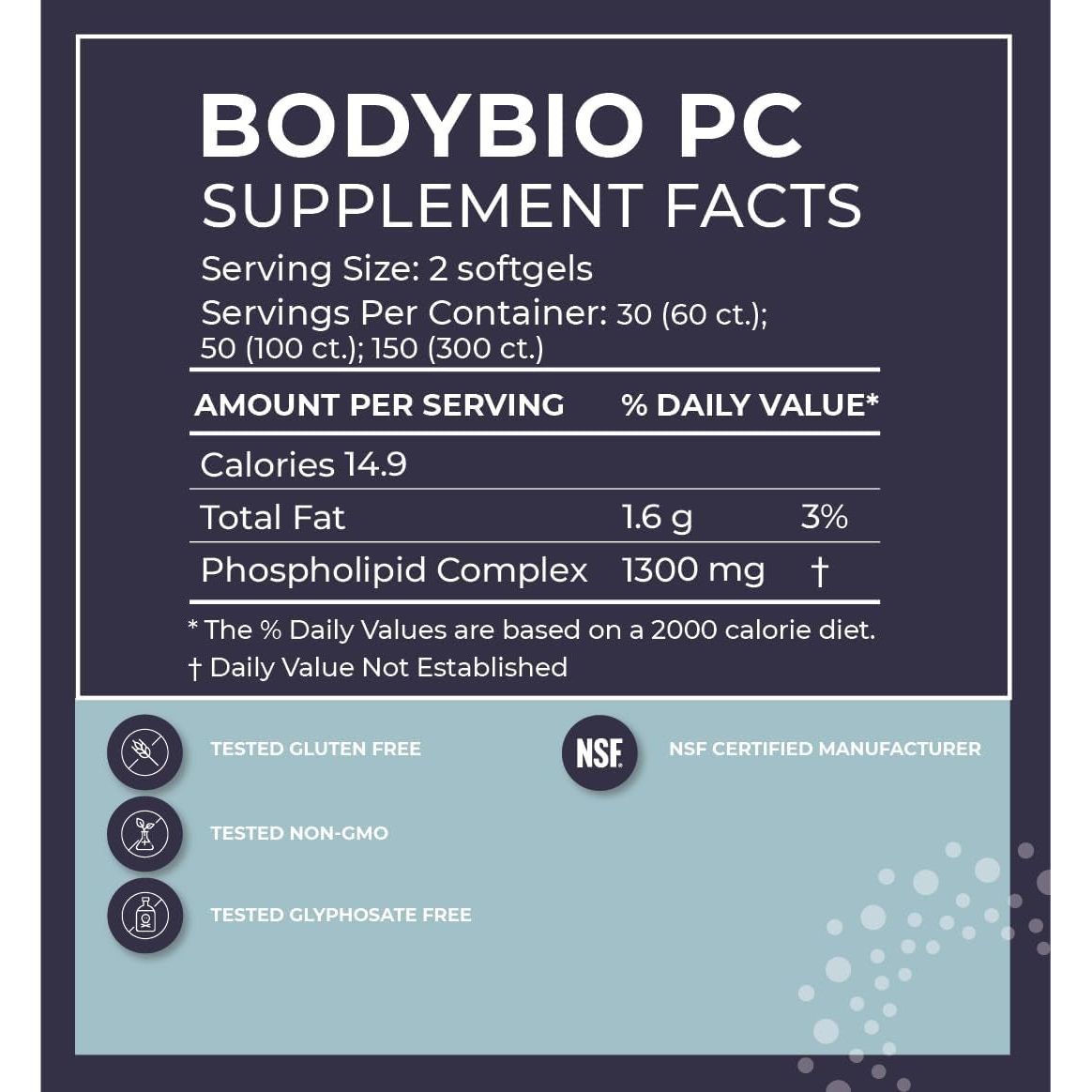 Bodybio PC - Brain Supplement for Memory, Focus and Clarity - Liposomal for Optimal Absorption 300 Softgels