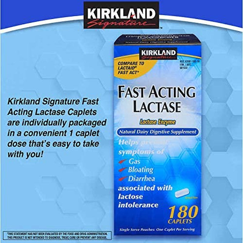 Kirkland Signature Fast Acting Lactase Natural Dairy Digestive Supplement, 180-Count Caplets