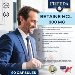 Freeda Betaine Hcl - Vegan Betaine Supplement Digestive Supplement for Healthy Digestion (90 Capsules)