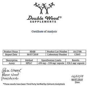 Double Wood HMB Supplement, Third Party Tested, Non-Gmo, Gluten Free, 120 Capsules, 1000Mg per Serving