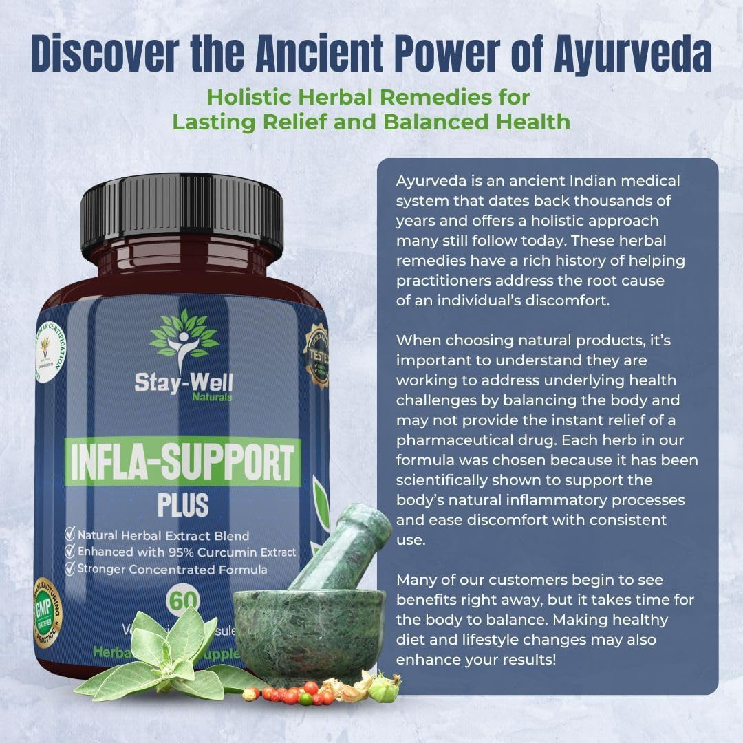 Infla-Support Plus- 750Mg Herbal Supplement Blend with Curcumin and Ashwagadha Extract & More 60 Count