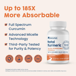 Nativepath Turmeric Curcumin with Black Seed Oil - Advanced Antioxidant & Joint Support Supplement 60 Softgels