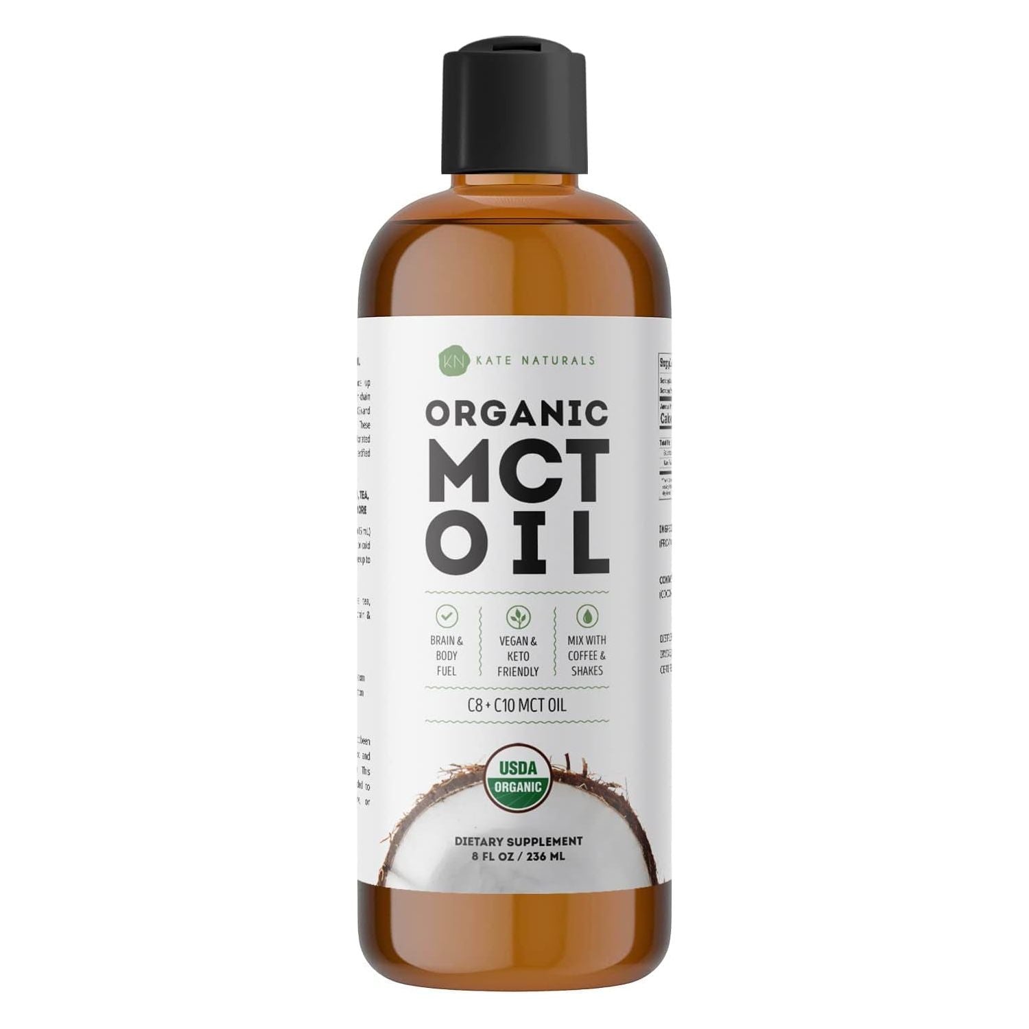 Kate Naturals MCT Oil for Coffee. Pure Coconut MCT C8 and C10 Oil (8Oz, Organic, Unflavored)