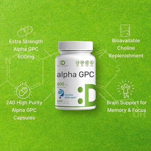 DEAL SUPPLEMENT Alpha GPC 600Mg,240 Capsules – Nootropic Brain Health Supplements for Memory and Focus - Suppviv