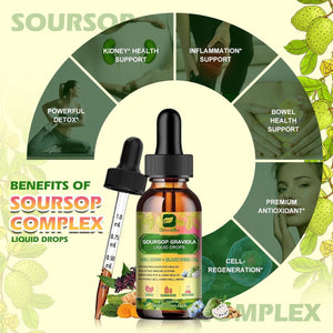 Soursop Bitters Liquid Drops with Irish Sea Moss, Black Seed Oil, Soursop Graviola Leaves Extract - Slowing Cell-Aging, Gut Cleanse, Detox & Immunity Health