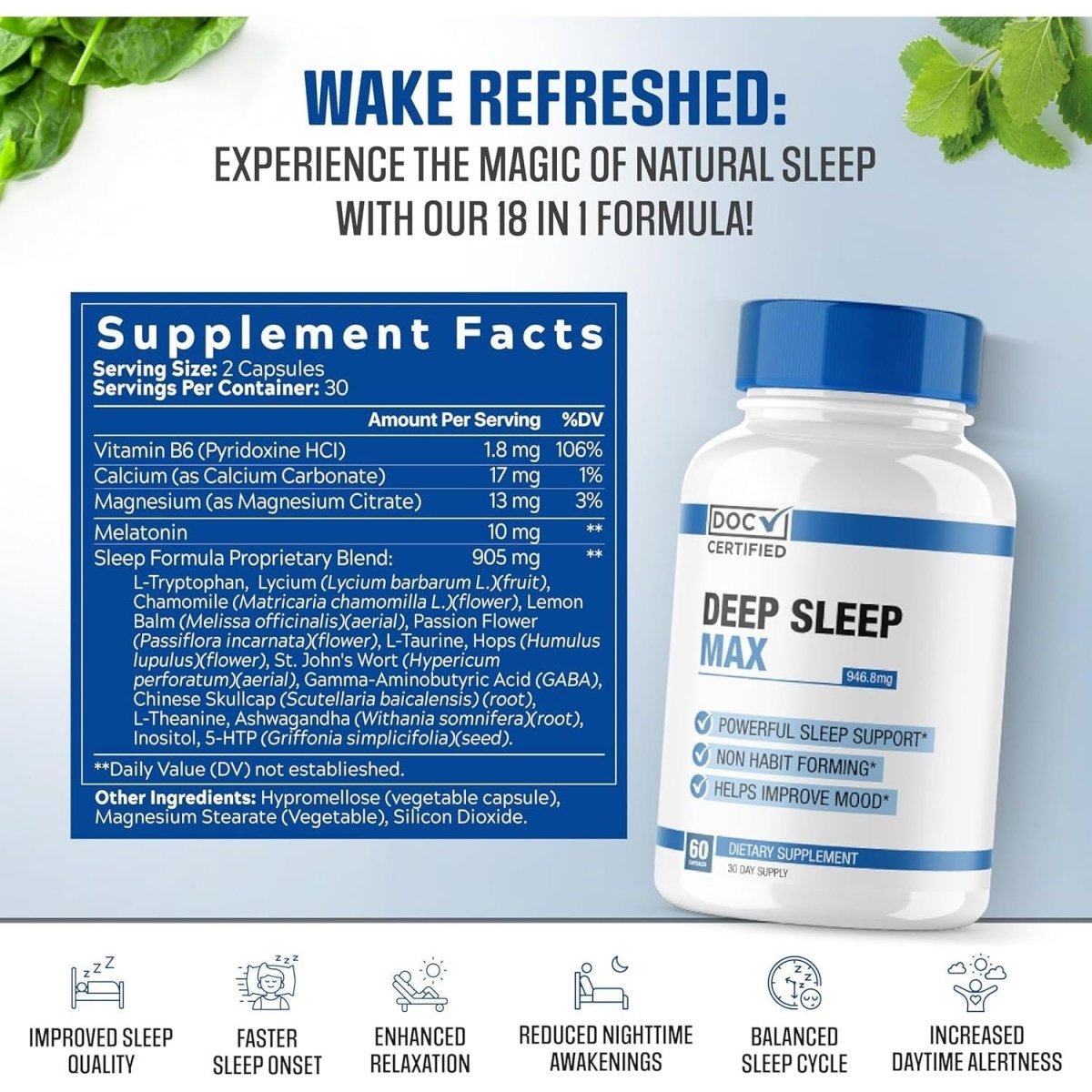 Deep Sleep MAX | #1 New Natural Sleep Aid for Adults - 60 Capsules - Suppviv