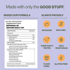 Hilma Daily Fiber and Digestive Enzymes, Fiber Supplement Powder with Prebiotics and Enzymes 30 Servings