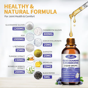 Glucosamine Chondroitin MSM Liquid Drops-W/ Turmeric Boswellia Quercetin Bromelain-Vegan,