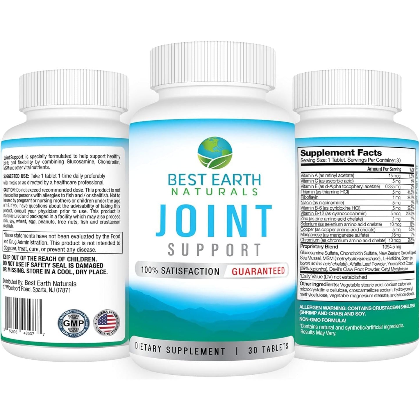 Best Earth Naturals Joint Support- Glucosamine, Chondroitin, MSM & Special Vitamins & Nutrients 30 Day Supply