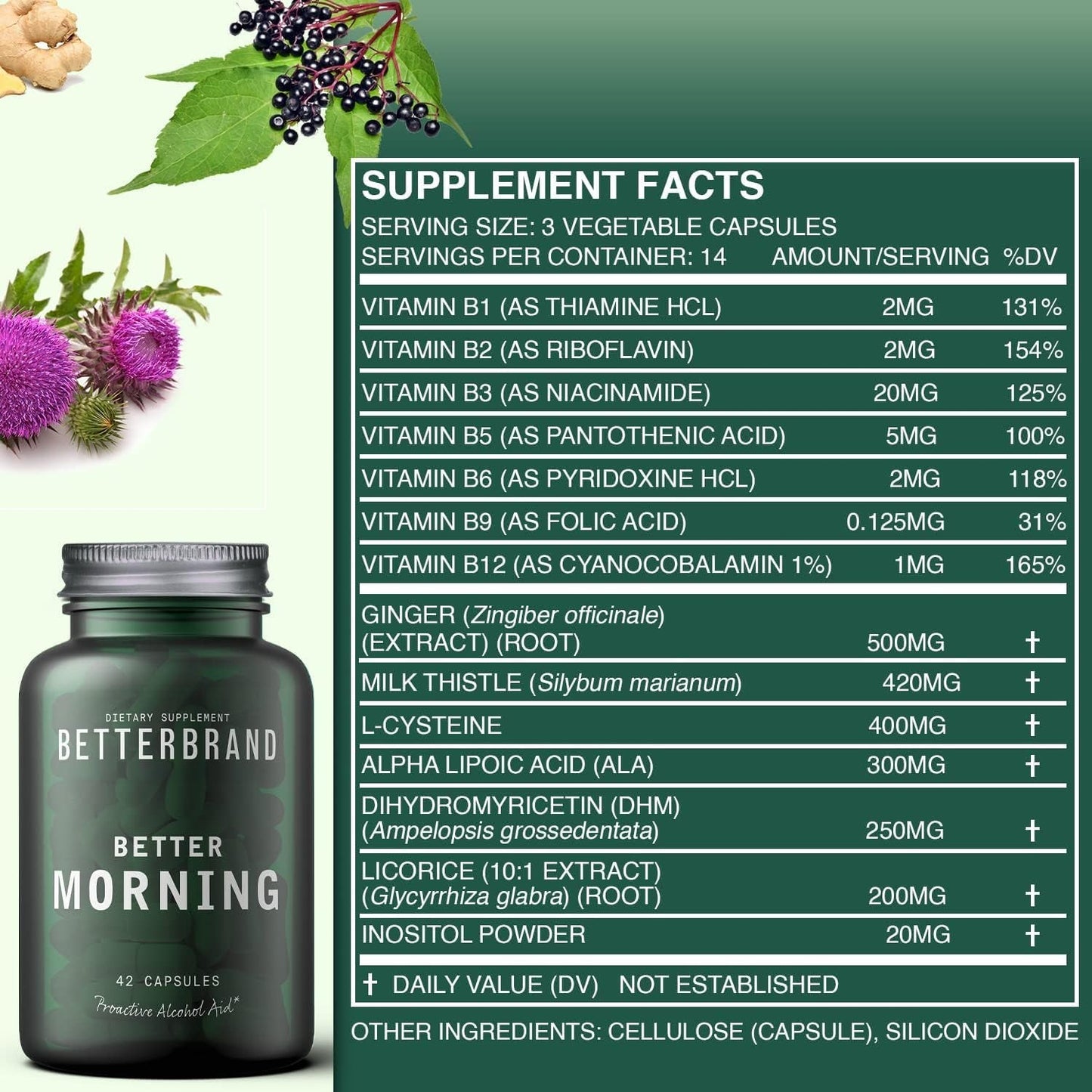 Betterbrand Bettermorning All-Natural Ingredients with DHM - Supports Liver Aid (42 Capsules)