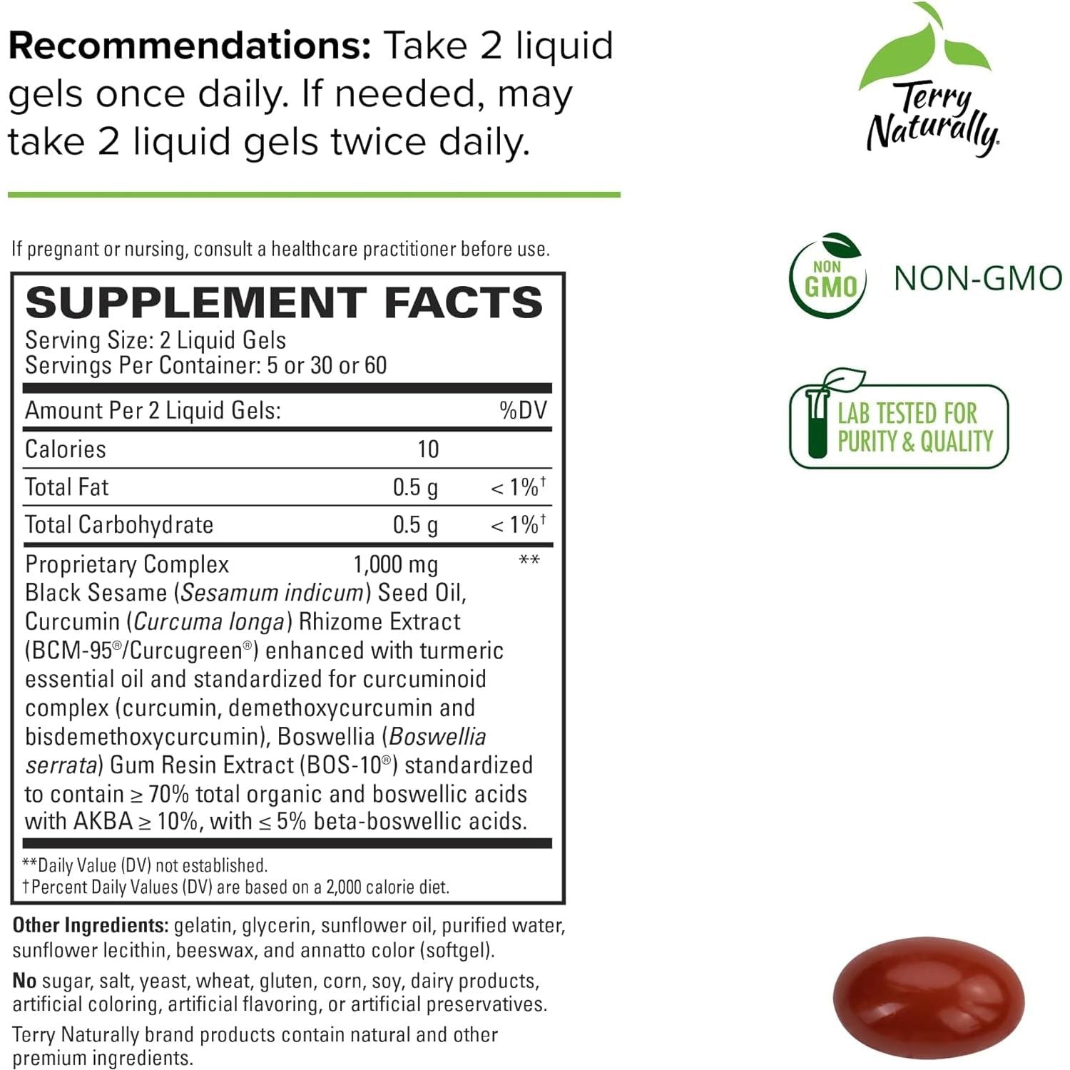 Terry Naturally Curamed Acute Pain Relief - with BCM-95 Curcumin & Boswellia 60 Liquid Gels