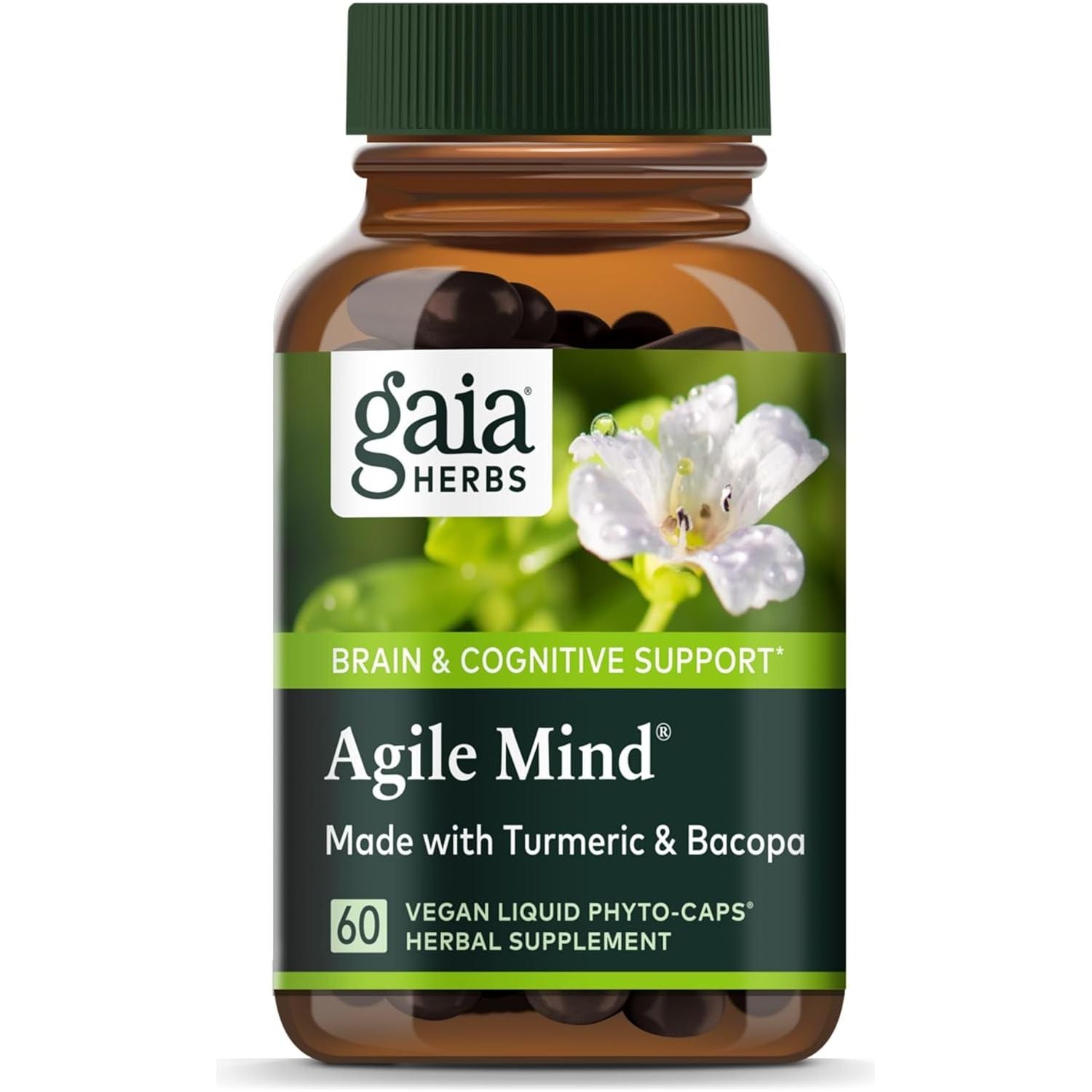 Gaia Herbs Agile Mind - Brain & Cognitive Support Herbal Supplements 60 Capsules