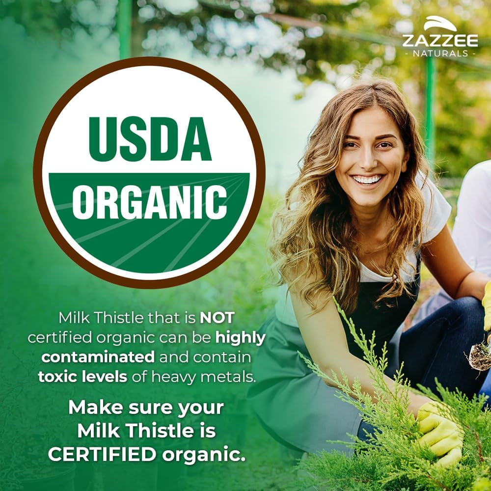 Zazzee USDA Organic Milk Thistle 30:1 Extract, 7500 Mg Strength, 120 Vegan Capsules