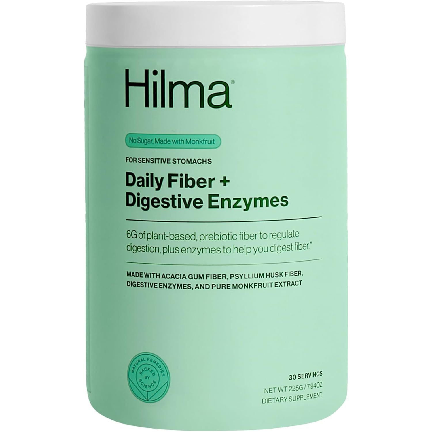 Hilma Daily Fiber and Digestive Enzymes, Fiber Supplement Powder with Prebiotics and Enzymes 30 Servings