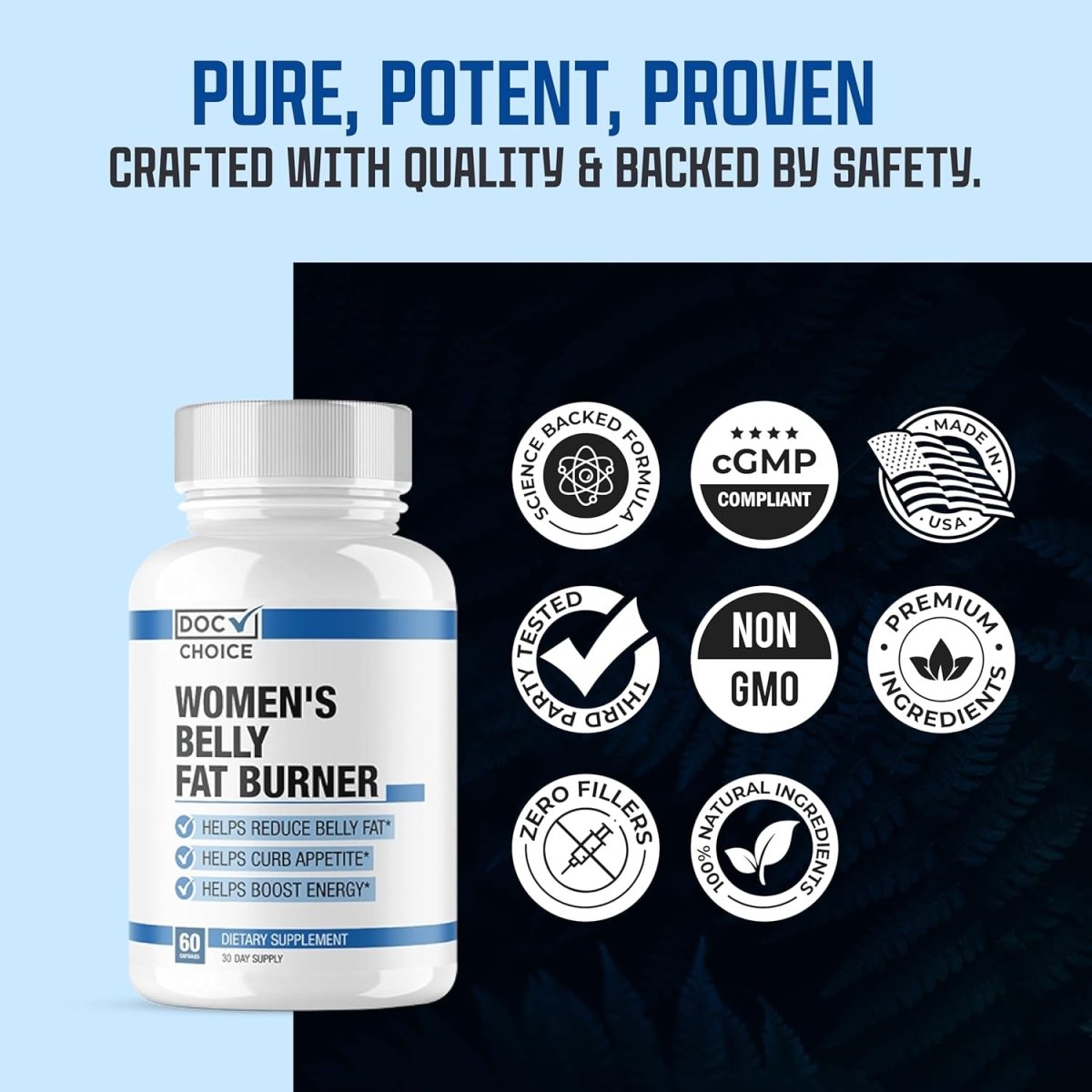 Doc Certified | Belly Fat Burner Weight Loss Pills for Women | Appetite Suppressant, 60 Capsules - Suppviv