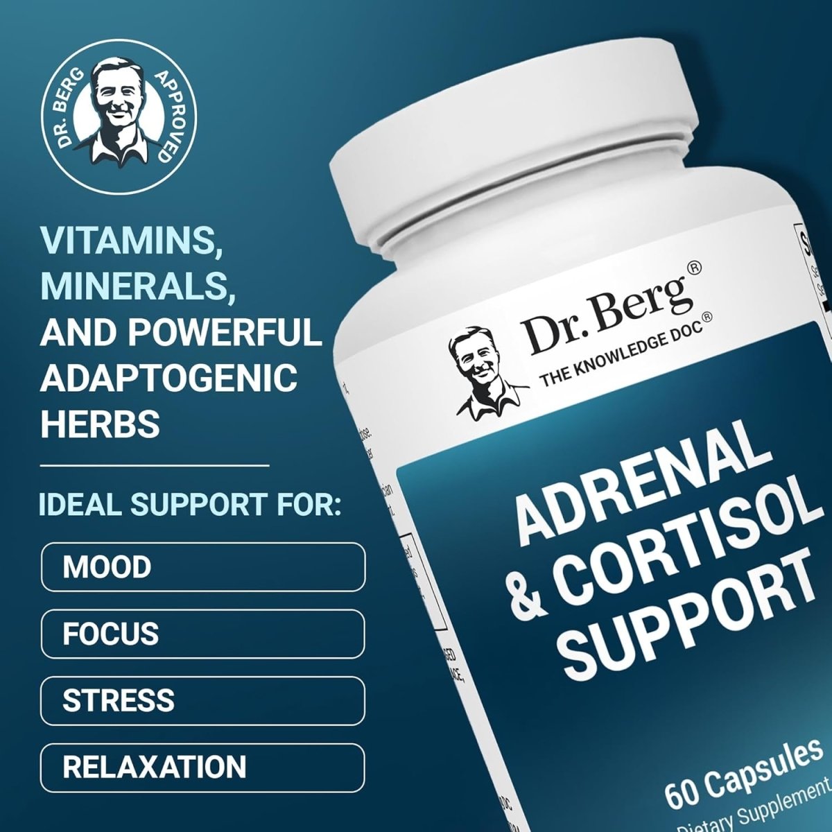Dr. Berg Adrenal & Cortisol Capsules - Adrenal Supplement & Cortisol Manager - 60 Capsules - Suppviv