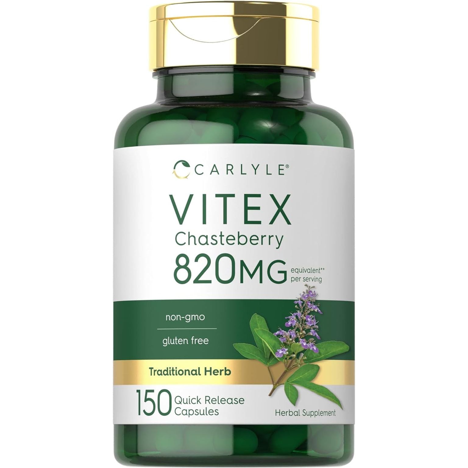 Carlyle Vitex Chasteberry Supplement | 820Mg | 150 Capsules | Vitex Agnus-Castus Fruit for Women | Non-Gmo, Gluten Free
