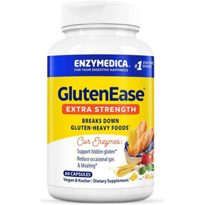 Enzymedica, Glutenease Extra Strength, Maximum Potency Digestive Enzymes, Supports Gluten & Casein Intolerance, 60 Count
