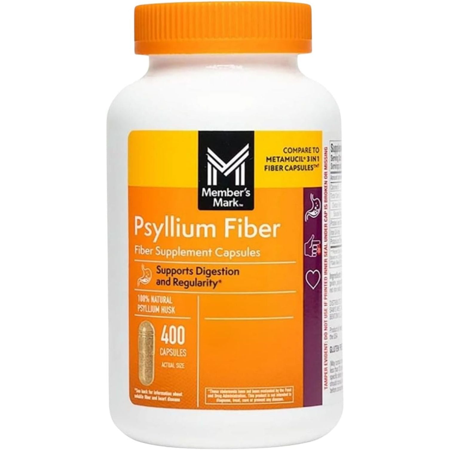 Member'S Mark 100% Natural Psyllium Husk Fiber Capsules, Digestive Health, 400 Count