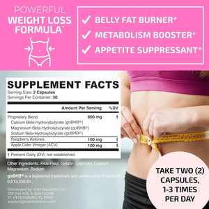 Fat Burners for Women | Weight Loss Pills for Women Belly Fat | Raspberry Ketones | 60 Capsules
