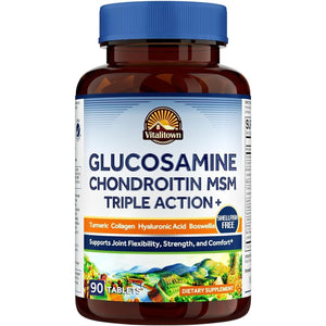 VITALITOWN Glucosamine Chondroitin MSM | Collagen, Boswellia, Turmeric, Hyaluronic Acid, Bromelain | 90 Tablets