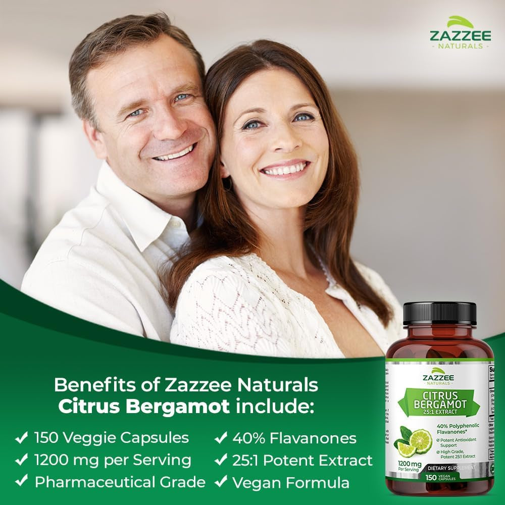 Zazzee Extra Strength Citrus Bergamot 25:1 Extract, 1200 Mg Per, 40% Polyphenolic Flavanones, 150 Vegan Capsules Made in the USA