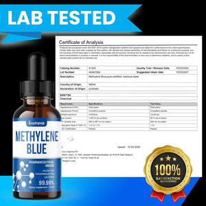 Methylene Blue Pharmaceutical Grade - Brain Supplement, Cleanse and Detox Blue Methylene (60Ml) - Lab Tested - USA Made