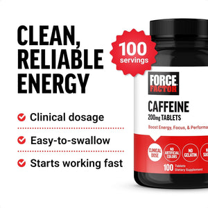 Force Factor Caffeine Pills 200Mg to Boost Energy, Focus, Strength, and Performance 100 Tablets