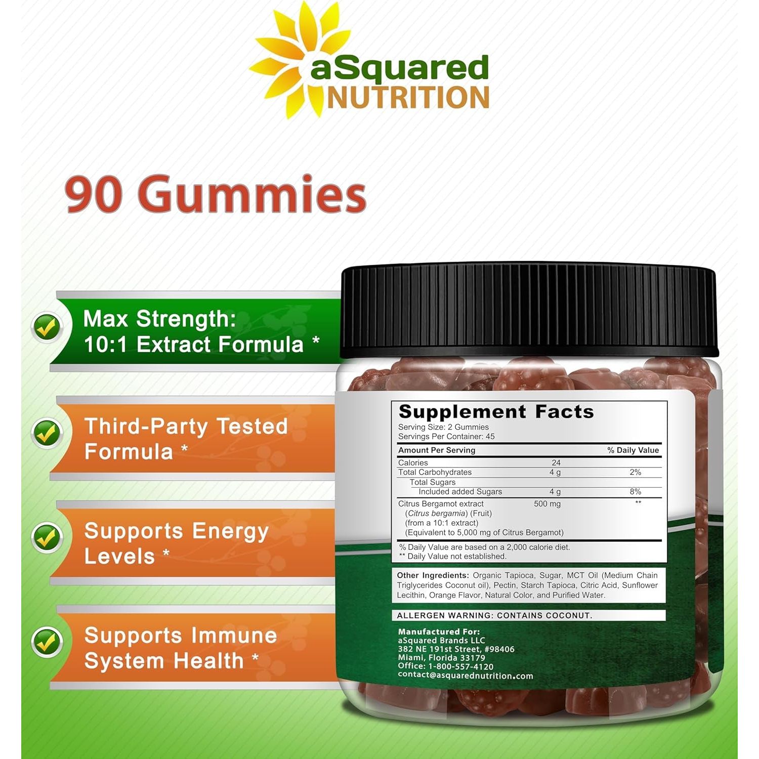 Asquared Nutrition Citrus Bergamot Gummies 500Mg