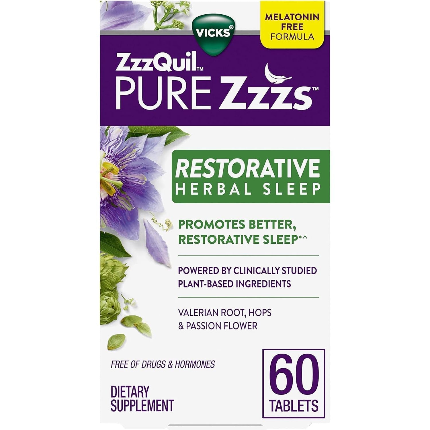 Zzzquil PURE Zzzs Restorative Herbal Sleep Tablets 60 Count