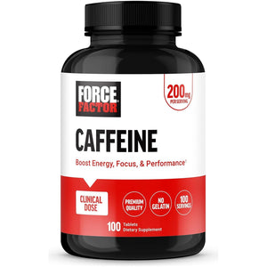 Force Factor Caffeine Pills 200Mg to Boost Energy, Focus, Strength, and Performance 100 Tablets