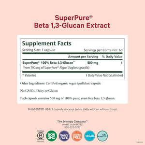 PURE SYNERGY Superpure Beta 1,3-Glucan Extract 500 Mg Supports Immune Health & Digestion (60 Capsules)