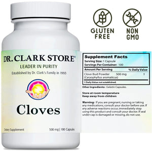 Dr Clark Cloves Healthcare Supplement - Natural Digestive Health, 500 Mg, 100 Pure Gelatin Capsules