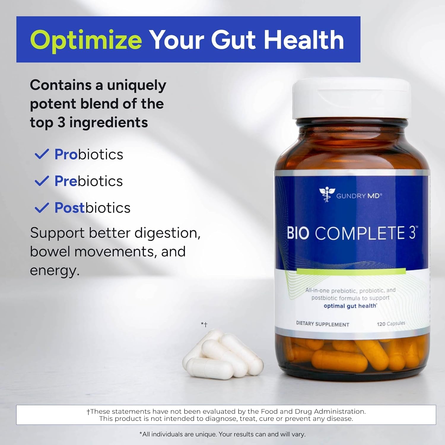 Gundry MD® Bio Complete 3, 3-In-1 Probiotics for Gut Health and Digestion 30 Day Supply