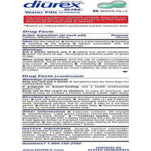 Diurex Ultra Re-Energizing Water Pills - Relieve Water Bloat - Feel Better & Less Heavy - 80 Count