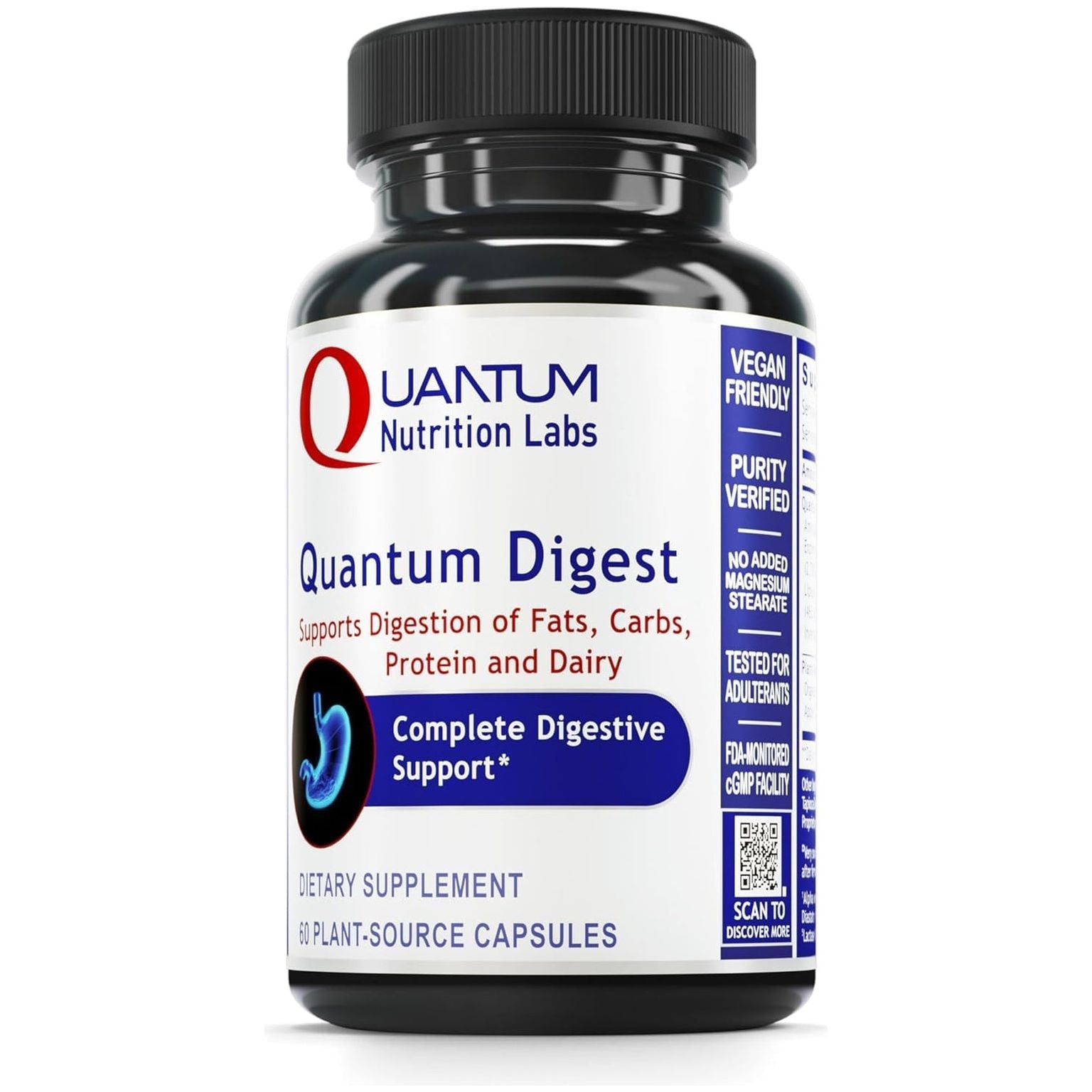 Quantum Nutrition Labs Quantum Digest - Digestion Support for Gut Health, Fully Active Vegan Enzyme Pills - 60 Vegetarian Capsules