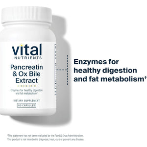 Vital Nutrients Pancreatin & Ox Bile Extract 500Mg | Natural Digestive Enzymes for Women & Men | 60 Capsules