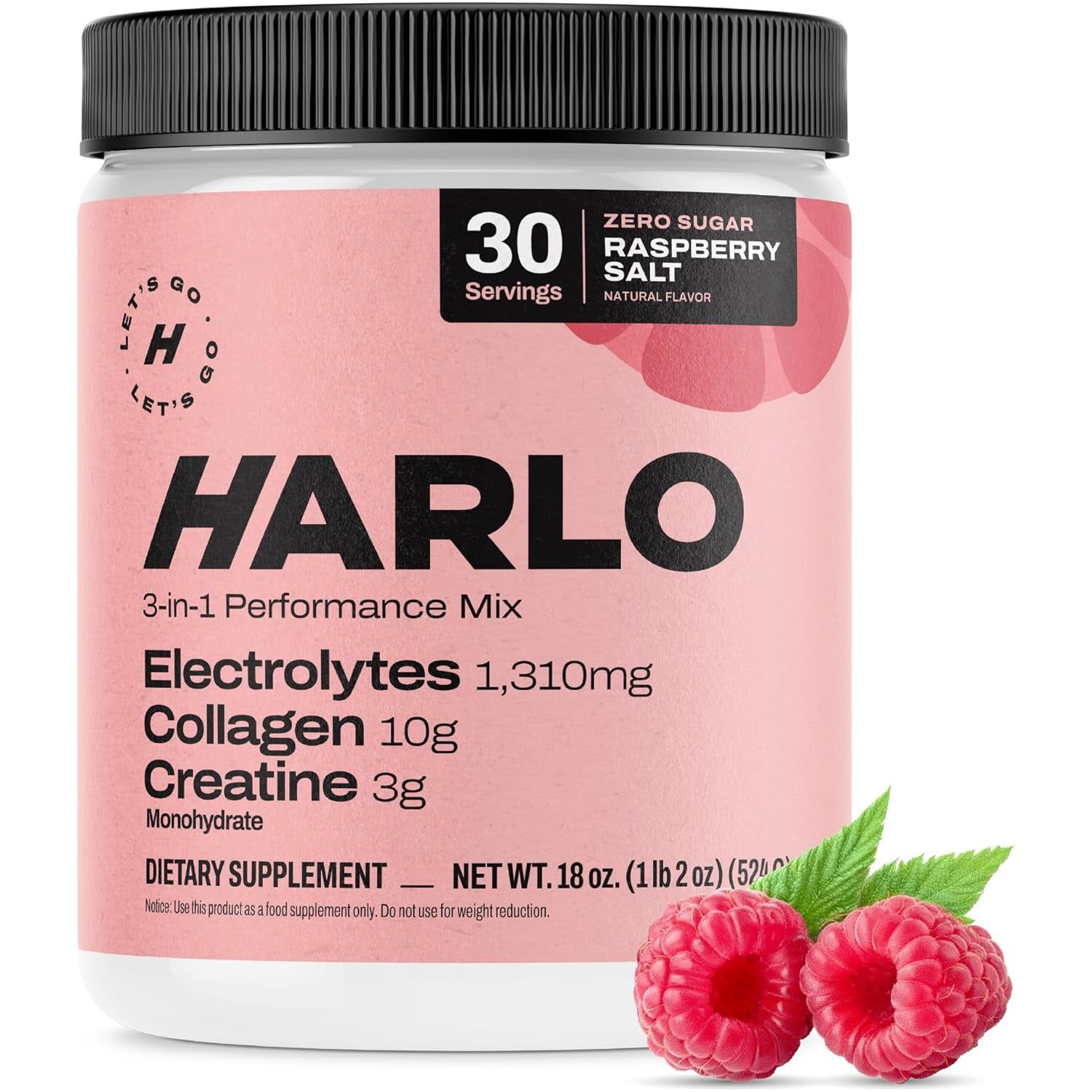 Harlo - Raspberry Salt Electrolyte Drink Mix with Bovine Collagen & Creatine